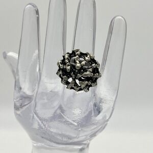 Artistic Brutalist Silver Tone Abstract Texture Statement Ring 5.5 Adjustable‎